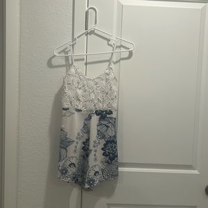 Blue and white floral romper